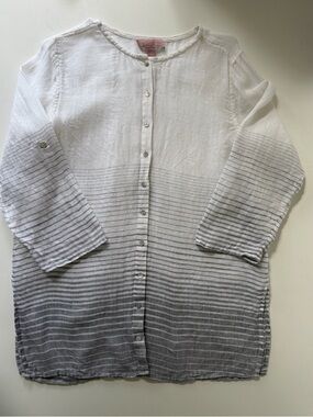 St Tropez Blouse Tunic Women's Med Linen Roll Tab Sleeve Coastal Casual